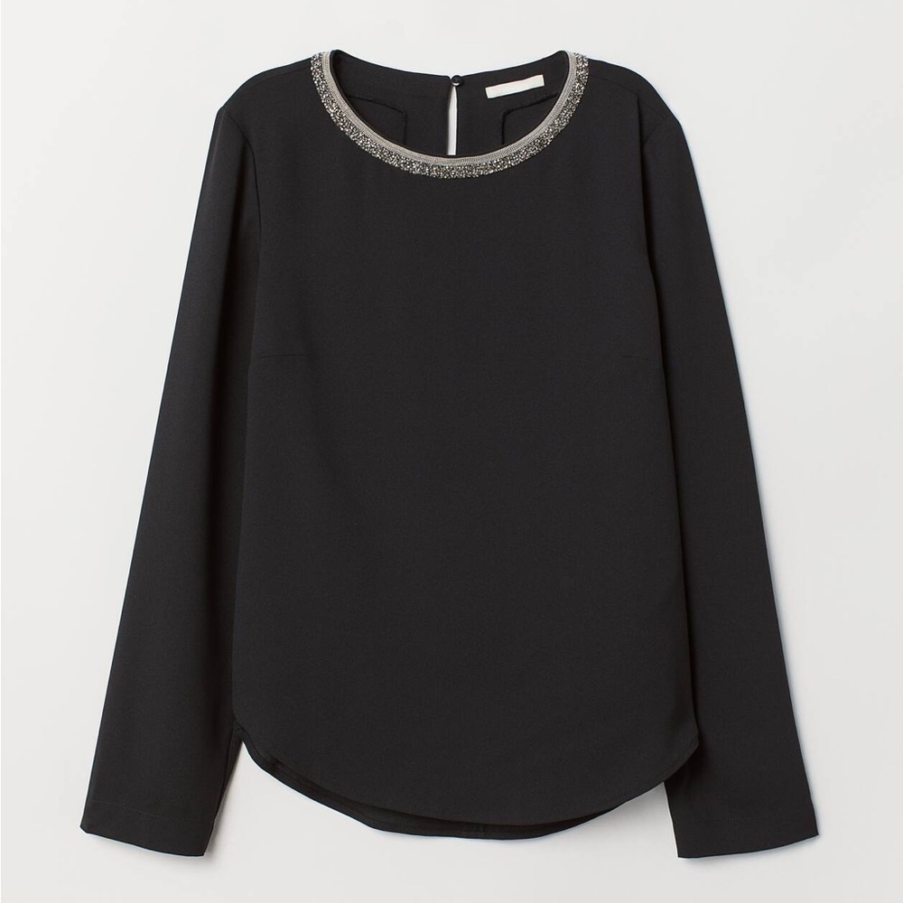 H&M Black Top with Silver Sparkly Embroidered Neckline